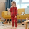 thumbnail image 5 of Red Plaids Black Christmas Trees Cotton Pajama Set Long Sleeve Top and Pants Sleepwear Unisex 4T, 5 of 7