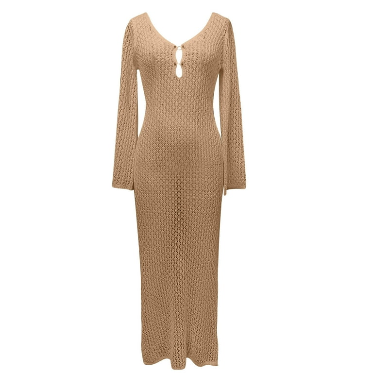Crochet Knit Dress for Women Maxi Long Sleeve Sexy Hollow Out Bikini Swimsuit Cover Up Fitted Fall Casual Dress (Large, Coffee) - Walmart.com Crochet Knit Dress for Women Maxi Long Sleeve Sexy Hollow Out Bikini Swimsuit Cover Up Fitted Fall Casual Dress (Large, Coffee) - Walmart.com