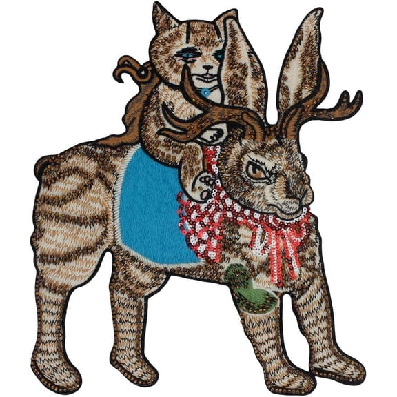 The Riding Deer Cat Embroidered Patch Cute Funny Animal Sequin Patch Sew On Fabric Applique Patch DIY Garment Decor Accessories 1 piece