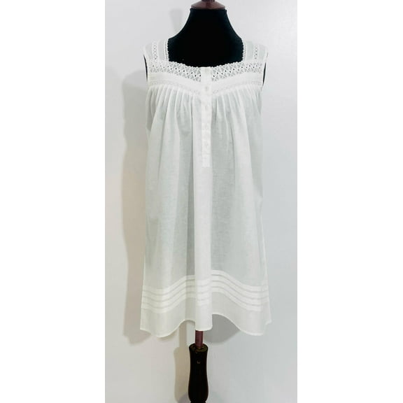 SoieRose Victorian Sleeveless 100% Cotton Nightgown with Lace Trim - SR-1082