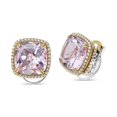 thumbnail image 3 of 18K Rose and White Gold 9/10 Cttw Round Diamond and 15mm Cushion Cut Rose De France Pink Amethyst Gemstone Clip On Stud Earring (G-H Color, SI1-SI2 Clarity), 3 of 6