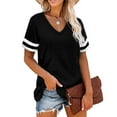 thumbnail image 4 of gakvbuo Plus Size Tunic Tops For Womens Summer Tops 2023 Casual Dressy Women's Splicing V-neck Short-sleeved Loose Striped Solid Color Tops, 4 of 8