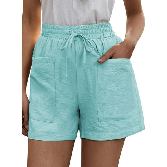 LINGLANG Womens Casual Loose Shorts Plus Size Solid Color Summer Shorts Drawstring Elastic Waist Comfy Shorts with Deep Side Pockets for Daily
