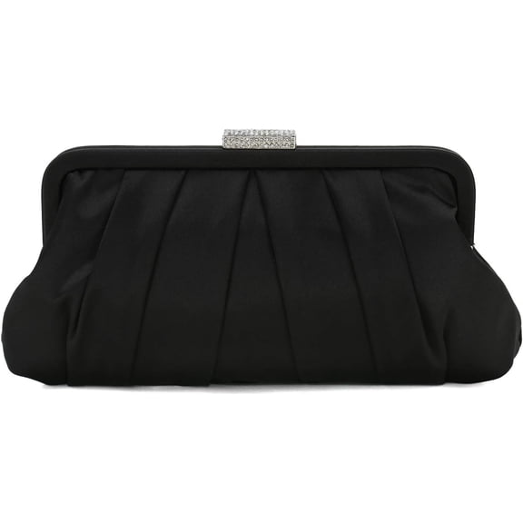 Classic Pleated Satin Clutch Bag Diamante Embellished Formal Handbag for Wedding/Prom/Black-Tie Events