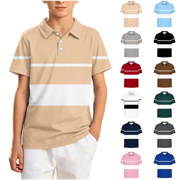 Boys Striped Short‑Sleeve Shirt, Classic Turn‑Down Collar Button‑Up Casual Tee, Soft Breathable Kids Summer Tops