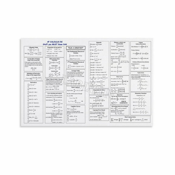Calculus Formula Poster Math Poster Classroom Educational Poster (1) Canvas Painting Posters And Prints Wall Art for Living Room Bedroom Decor