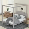 thumbnail image 3 of EUROCO Wood Queen Size Canopy Bed, Solid Wood Platform Bed with Headboard for Kids Bedroom, Gray, 3 of 10