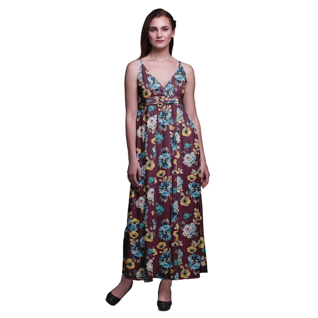 Bimba Robe Longue Maxi à Bretelles Spaghetti Ajustables à Imprimé Floral, Tenue de Plage d'Été - XX-Grand