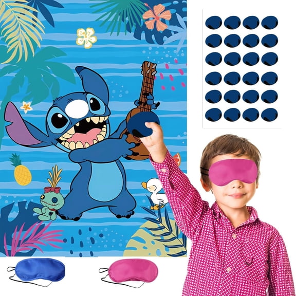 29Pcs Stitch Experiment 626 Birthday Party Decorations & Game Kit, Pin The Sticker Game with 24 Reusable Stickers Party Favors