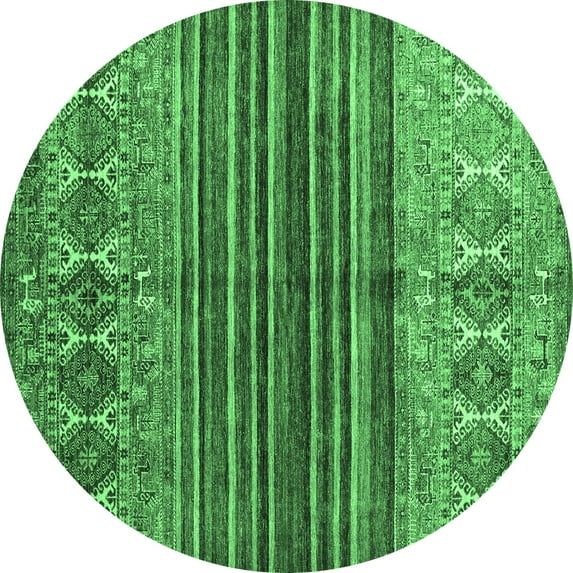 Ahgly Company Indoor Round Abstract Emerald Green Contemporary Area Rugs, 3' Round