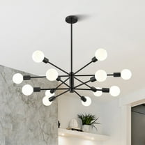 Bestco 12-Light Modern Sputnik Chandelier for Dining Room with 4 Extension Rods Black
