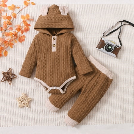 

Hunpta Outfits Girls Knitted Sleeve Bodysuit Long Infant Boys Hoodie Romper Pants Solid Baby Girls Outfits&Set