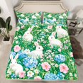 thumbnail image 2 of Homewish Cute Rabbit Bed Sheets,Pink Flower Blue Hydrangea King Sheets,Rustic Animal Sheet Set For Girls Kids,Breathable Home Decor,4-Piece, 2 of 7
