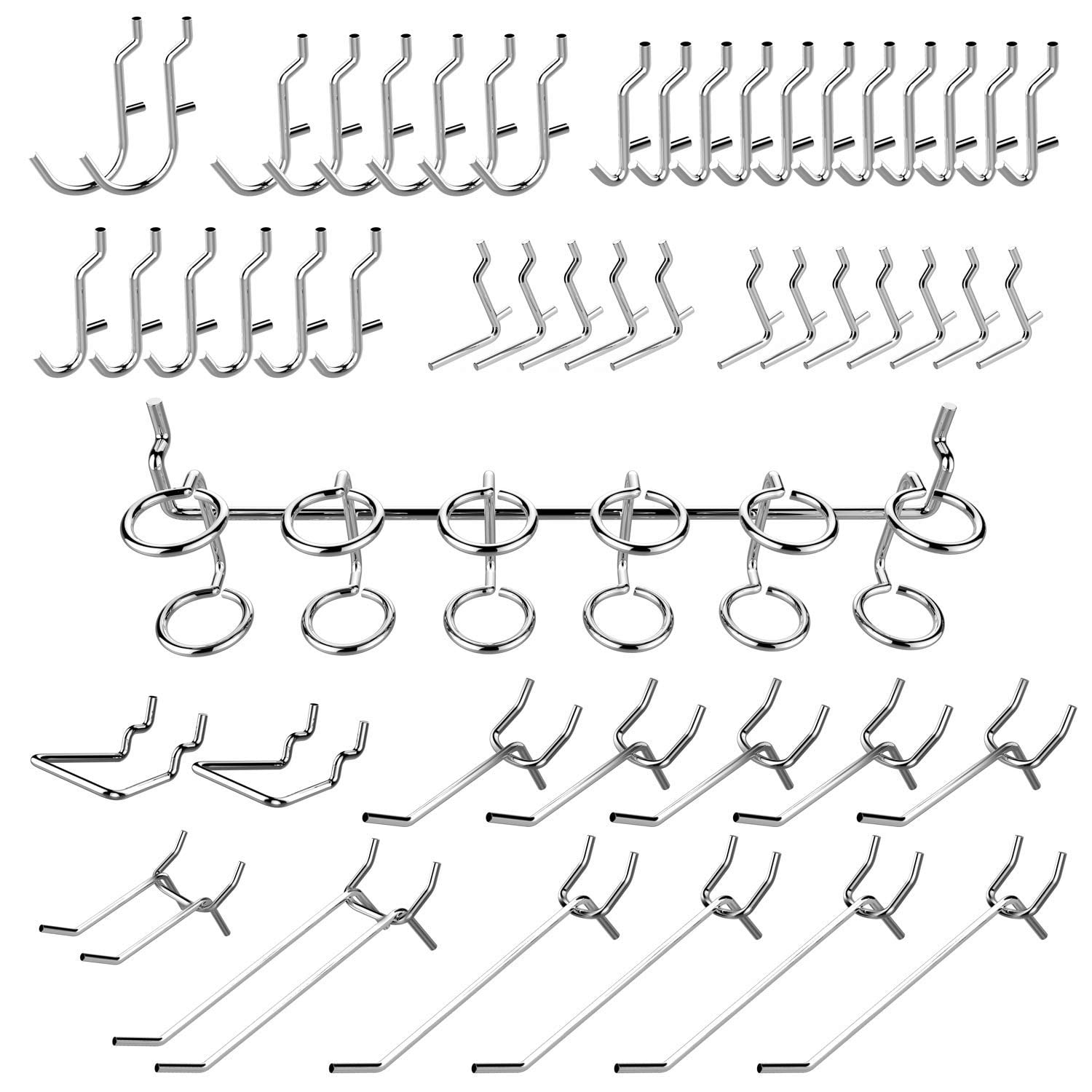 Peg Hooks fits in 1//4 or 1//8 Holes 8 inch Chrome Pegboard Hooks 20 Pack
