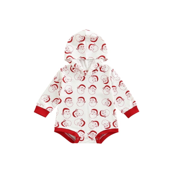 TSEXIEFOOFU Baby Girl Boy Romper Long Sleeve Hooded Neck Christmas Santa Print Loose Short Romper