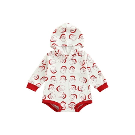 

Infant Baby Girl Boy Christmas Hooded Sweatshirt Romper Long Sleeve Santa Hoodie Loose Jumpsuit Pullover Top