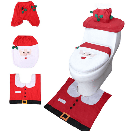 Set of 3 Christmas Bathroom Set Santa Claus Toilet Seat Cover | Walmart ...