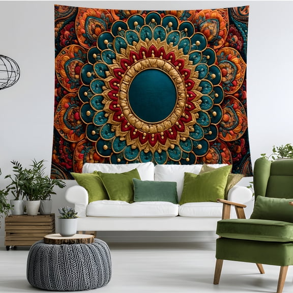 Boho Mandala Wall Tapestry, Floral Medallion Wall Hanging Decor, Bohemian Tapestry for Bedroom Dorm Yoga Meditation Room