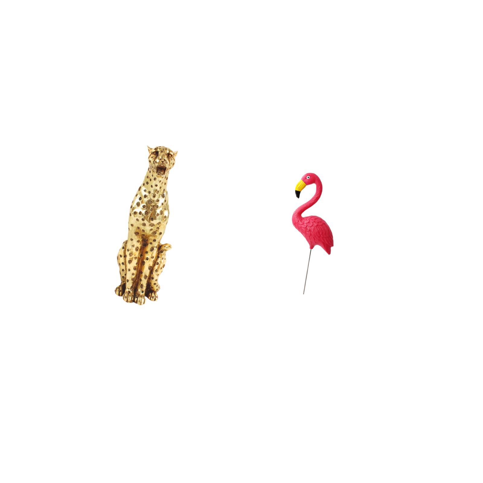 CoudarTitie Golden Flamingo Cheetah Sculpture Decorative Tabletop Centerpiece Animal Figurine for Office Home Decor and Fairy Garden Yard Art Ornament