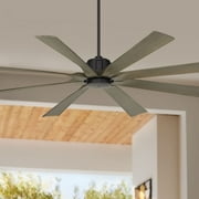 70" Possini Euro Design Defender Industrial Rustic Indoor Outdoor Ceiling Fan Remote Matte Black Weathered Oak Damp Rated Patio