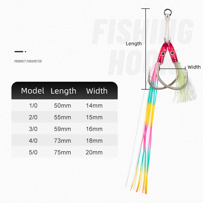 2Pair Double Assist Hooks Big Game High Carbon Steel Jig Hook Saltwater 1/0-5/0#