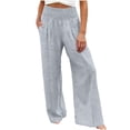 thumbnail image 2 of Karight Women's High Waisted Smocked Wide Leg Pants Casual Pleated Pocketed Linen Blend Palazzo Pants, 2 of 5