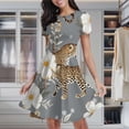 thumbnail image 2 of Leopards Flowers Grey Seamless Pattern Women's Classic Swing Skater Dress Casual Work Party Cocktail Dresses, 2 of 6