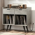 thumbnail image 2 of Yiwa Record Player Stand with Charging Station & USB, Wood Record Storage Table with 2 Drawers & 2 Cabinets, Turntable Stand with Legs for Bedroom Living Room, 2 of 6