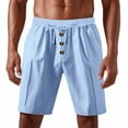 thumbnail image 1 of Pisexur Mens Shorts,Gym Shorts,Men Versatile Fashion Solid Color Button Drawstring Elastic Waist Flax Shorts Light Blue,2XL, 1 of 8