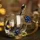 thumbnail image 4 of Esmaltes Flor de Mariposa Tazas de Café de Vidrio Transparente Sin Plomo Taza de Té con Juego de Cuchara de Acero, Regalos Personalizados para Mujeres Esposa Mamá Niña Maestra Amigas Cumpleaños Madre, 4 of 7