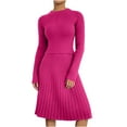 thumbnail image 3 of Jinhomg 2025 Dressy Casual Outfits for Women 2 Piece Solid Business Clothes Soft Cozy Long Sleeve Crew Neck Knit Tops with Pleated Midi Skirt Sales Today Clearance Hot Pink XL, 3 of 6