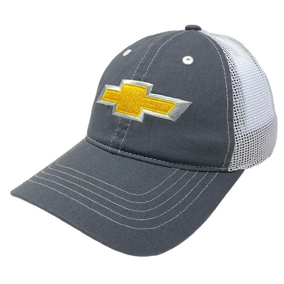 GM Chevrolet Chevy Men's Officially Licensed Embroidered Logo Trucker Hat Cap - Gray/White