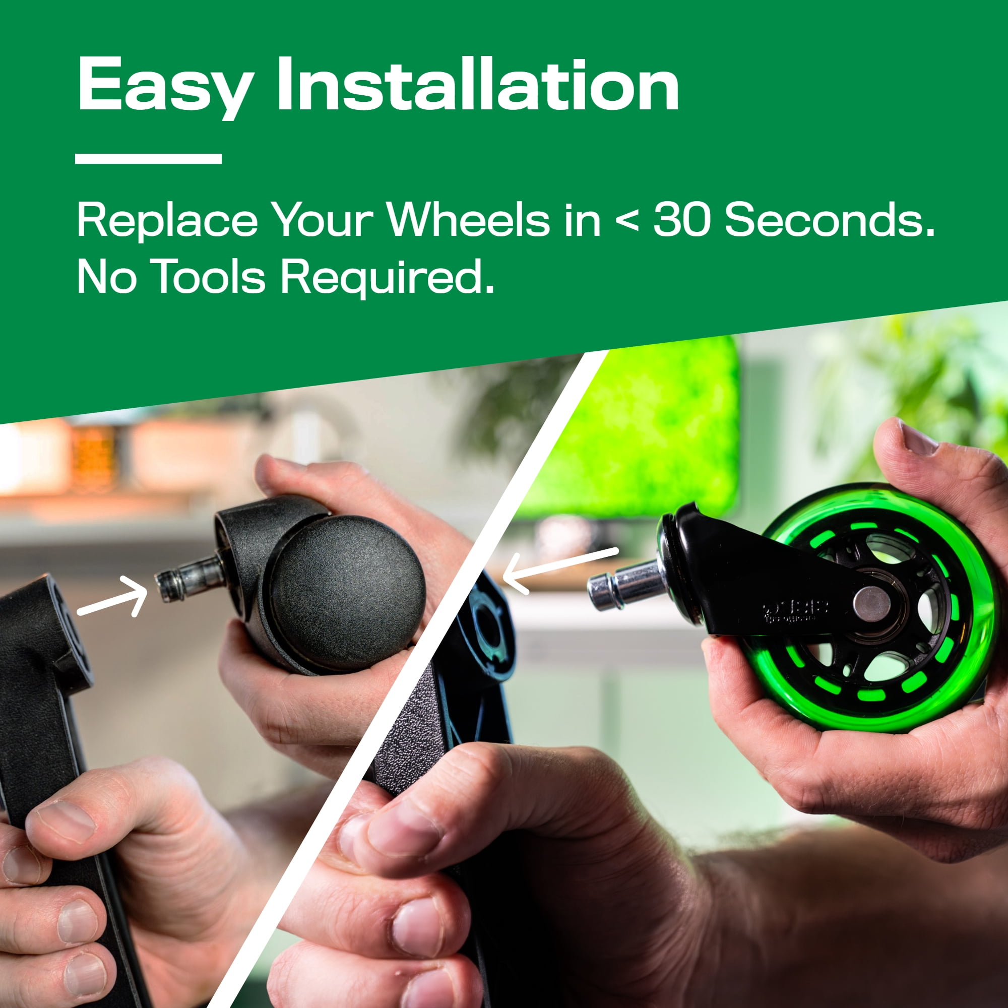The Office Oasis Original Rollerblade Office Chair Wheels (As Seen On PBS) - Set of 5 - Green