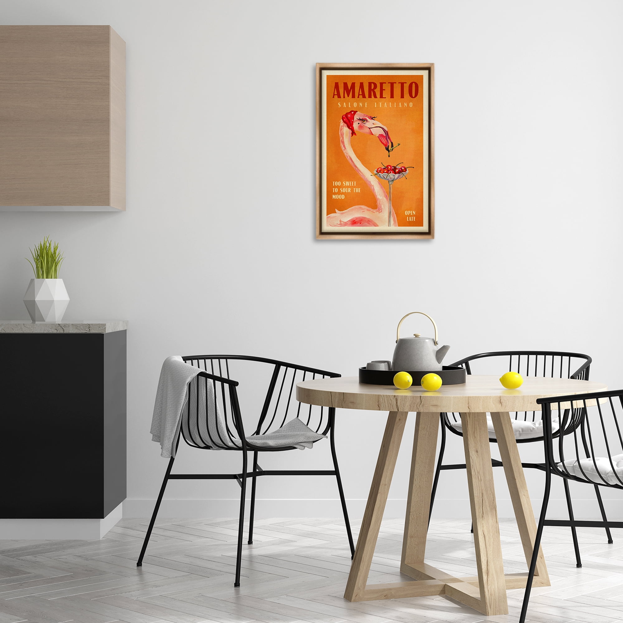 Stupell Industries Vintage Amaretto Flamingo Food & Beverage Painting Brown Floater Framed Canvas Art Print Wall Art, 17 x 25