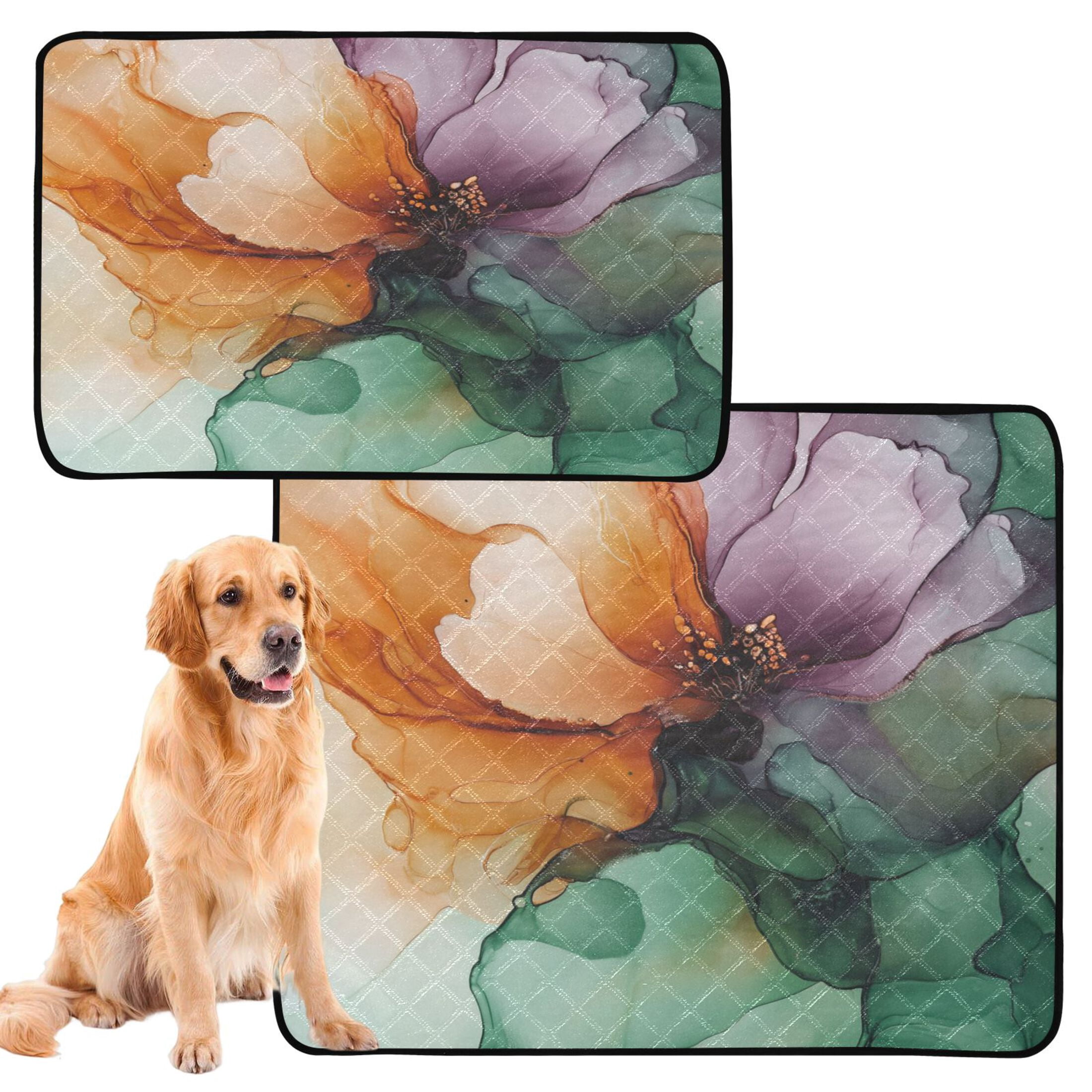 Qxltty Abstract Floral Pattern Cat litter Pads Pet Set of 3 Diaper Mats Center Anti-leakage Layer Absorbent Soft and Comfortable