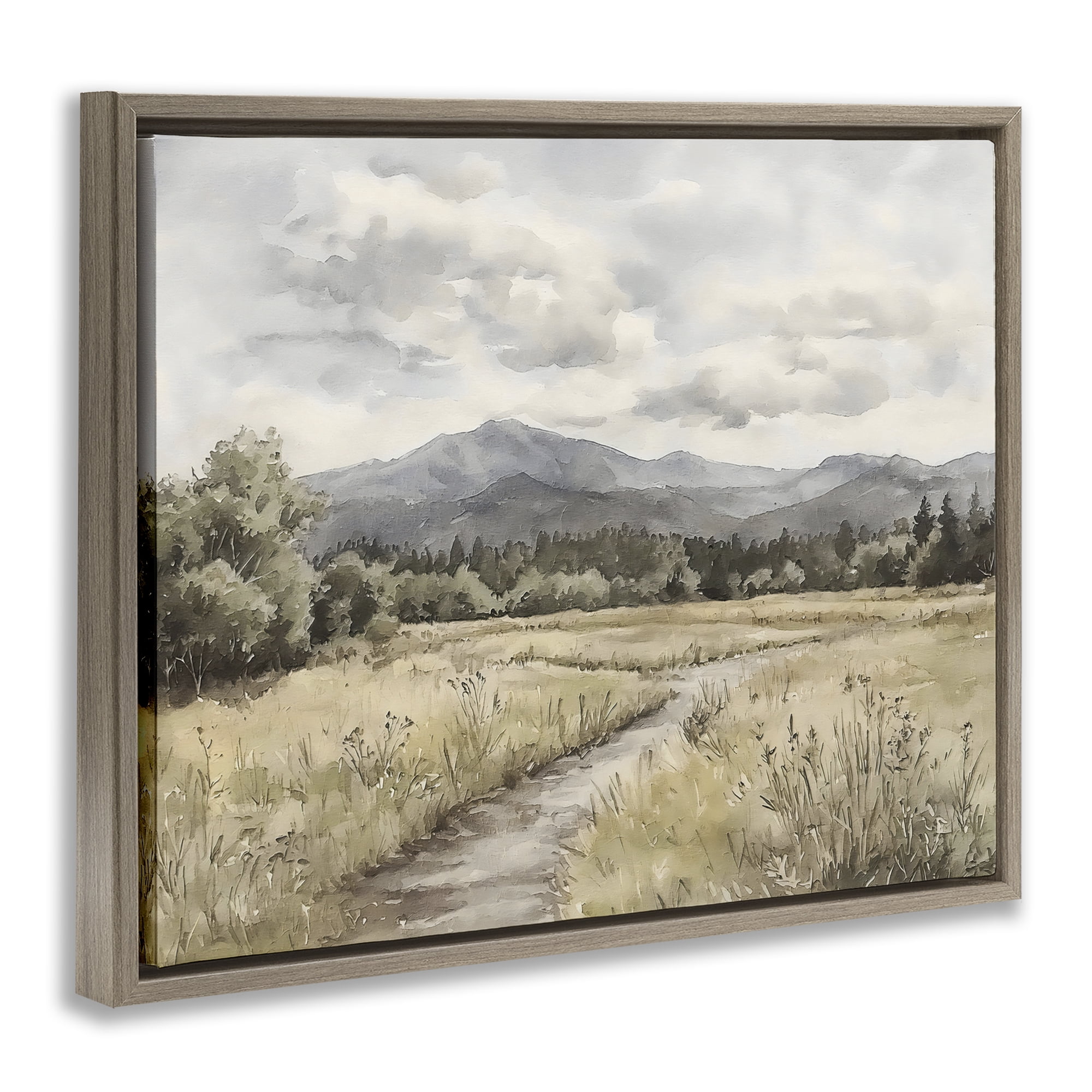 Stupell Industries Muted Pathway to Mountains Brown Framed Floater Canvas Wall Art, design by Riley B