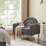 Accent Chair Reading Chair with Armrest, Small Comfy Chair for Small Spaces, Modern Linen Upholstered Armchair for Bedroom & Living Room, Single Sofa Chair with Wood Legs, Easy Assembly (Gray)