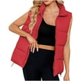 thumbnail image 3 of Juebong Puffer Vest for Women Outerwear Vests Puffy Oversized Sleeveless Quilted Vest Tops Down Jackets Coat with Pockets Red,XL, 3 of 8