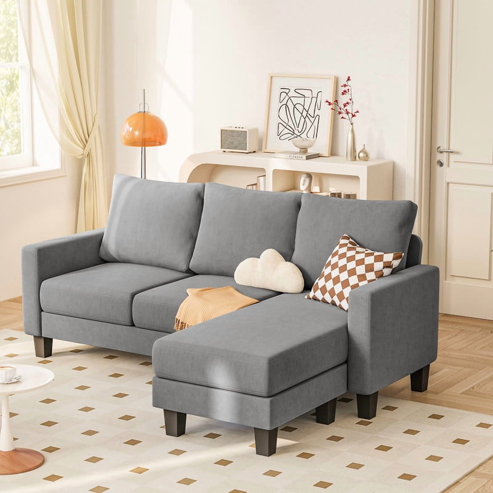 Furmax 70" Convertible Sectional Sofa Couch 3-Seat L-Shaped Small Sofa Couch with Reversible Chaise for Small Living Room, Apartment and Small Space, Linen Gray