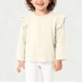 thumbnail image 2 of AHTJRT Crewneck Shirts for Girls Button Down Ruffle Flounce Long Sleeves Tee Tops 2026 Fall Spring Casual Lounge Outdoor Cardigans Beige 1-2 Years, 2 of 8