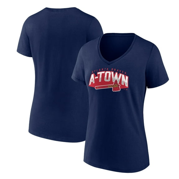 Women's Navy Atlanta Braves Paint the Black V-Neck T-Shirt