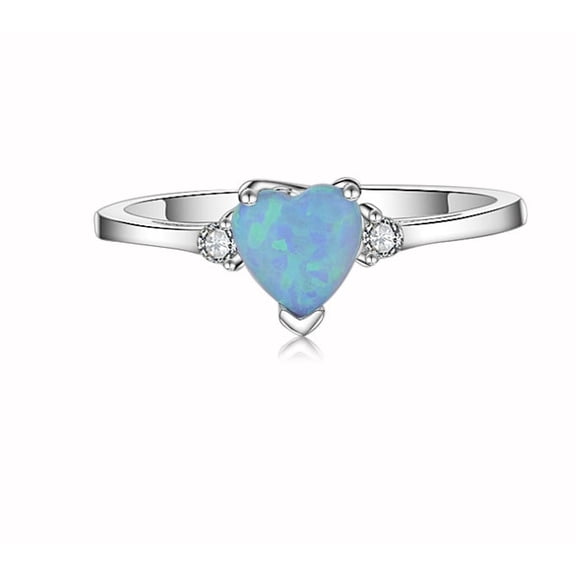 Sterling Silver Ring S925 Platinum-Plated Simulated Diamond Heart-Shaped Blue Waves Opal Stone Inlaid Ring Auspicious Simple Ring For Women