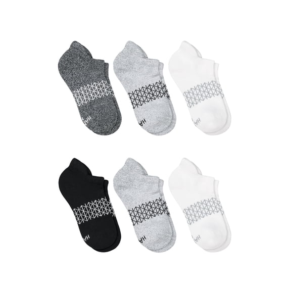 Hanes Absolute Active Boys' No-Show Socks Pack, 6-Pack, Heel Shield, Moisture-Wicking Grey/Black M