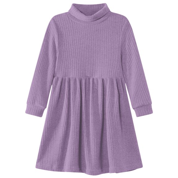 Lanbubble Toddler Girls Long Sleeve Turtleneck Dress Ribbed Knit A Line Fall Winter Clothes 2-7 Years