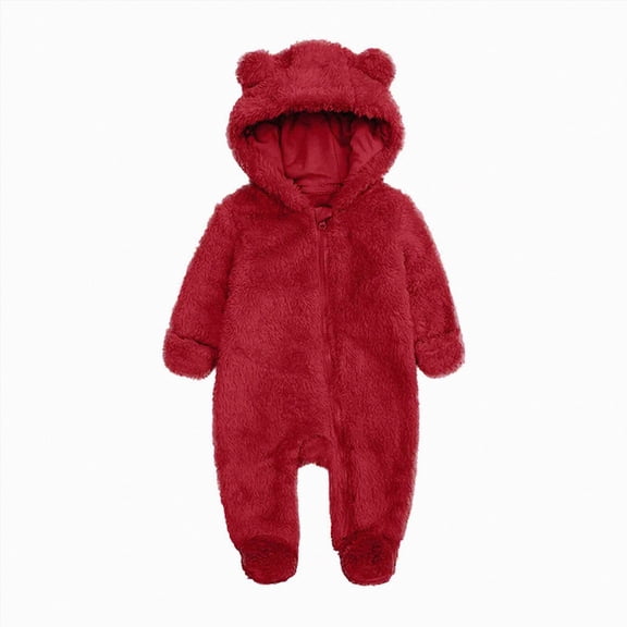 WUANDIXFA Baby Girls Boys Winter Clothes Cute Bear Ear Hooded Romper Outfits Coat Baby Romper for Boys 0 3 6 18 24 Months, Red, 9-12 Months