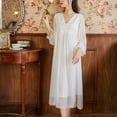 thumbnail image 3 of Defitshape Women's Victorian Nightgown Ladies Soft Overlay Floral Lace V Neck Long Sleep Shirt Old Fashioned Vintage Illusion Bishop Long Sleeve Pajama Dress Princess Sleepwear White X-Large, 3 of 5
