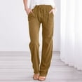 thumbnail image 2 of Clothing 2025 Women's Casual Pants Women High Waisted Wide Leg Pants Fashion Drawstring Elastic Trousers Comfy Straight Leg Long Pants with Pockets Women's Linen Casual Pants, 2 of 5