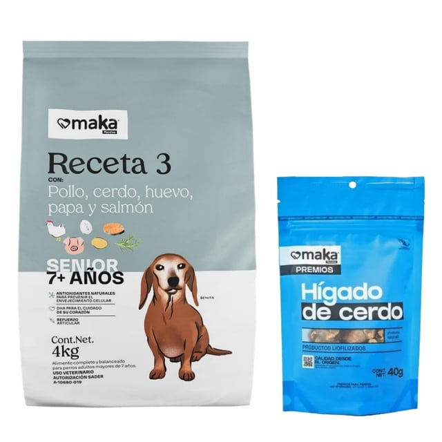 Maka Receta 3 Senior 4 Kg + Premios De Higado de Cerdo Para Perro De 40 g