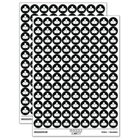 Reading Book Library Icon 200  Round Stickers - Black - Gloss Finish - 0.50" Size