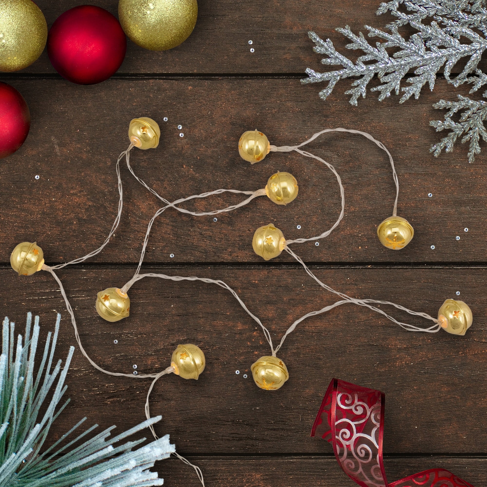 Northlight 10-Count LED Gold Christmas Bells Fairy Lights 5.5ft Copper Wire - 5.5'